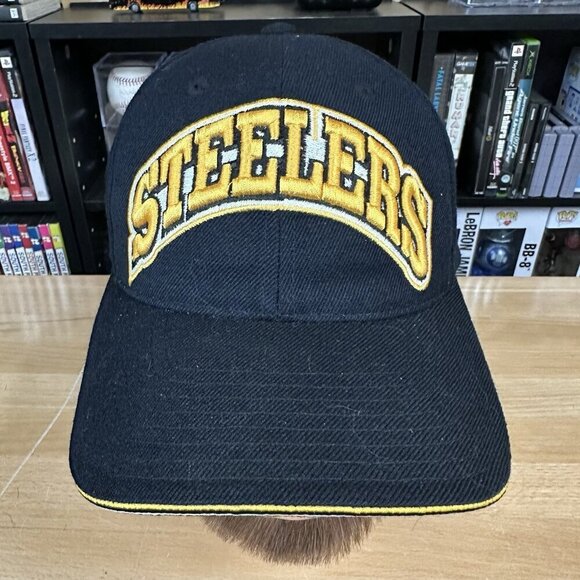 Vintage 90s NFL Pittsburgh Steelers Hat American Needle Hook And Loop Cap Black - Picture 1 of 6